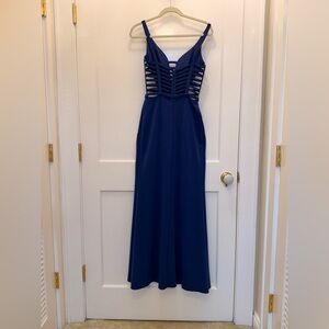 La Femme Royal Blue Backless Gown